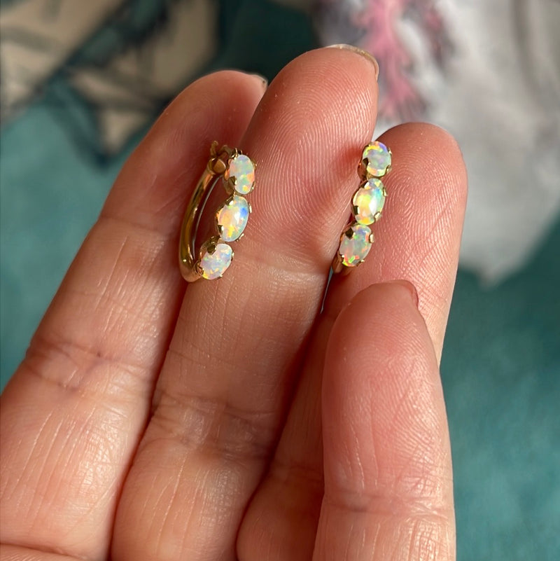 Opal Hoop Earrings - 10k Gold - Vintage