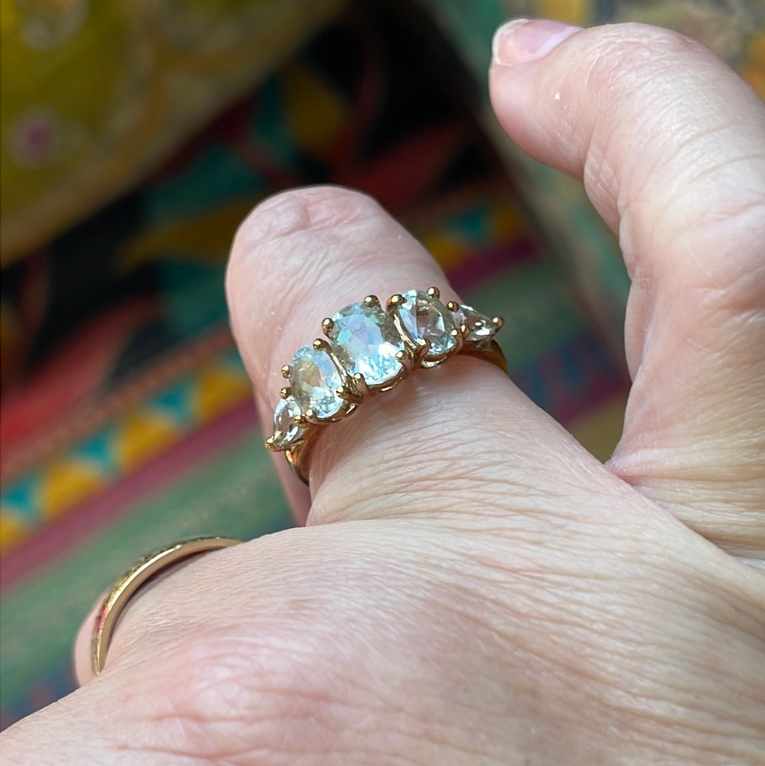 Aquamarine Eternity Ring 14k Gold Vintage - Main Image