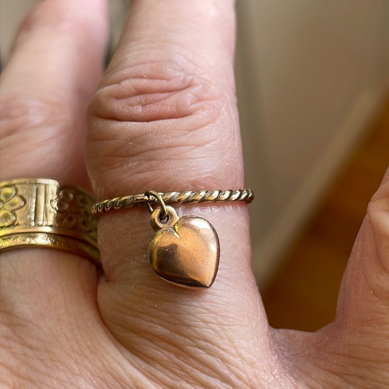 Rose Gold Heart Drop Ring - 10k Gold - Vintage
