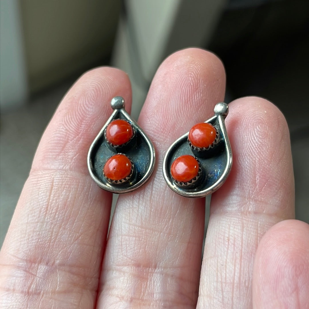 Vintage Sterling 2024 Red Coral Earrings