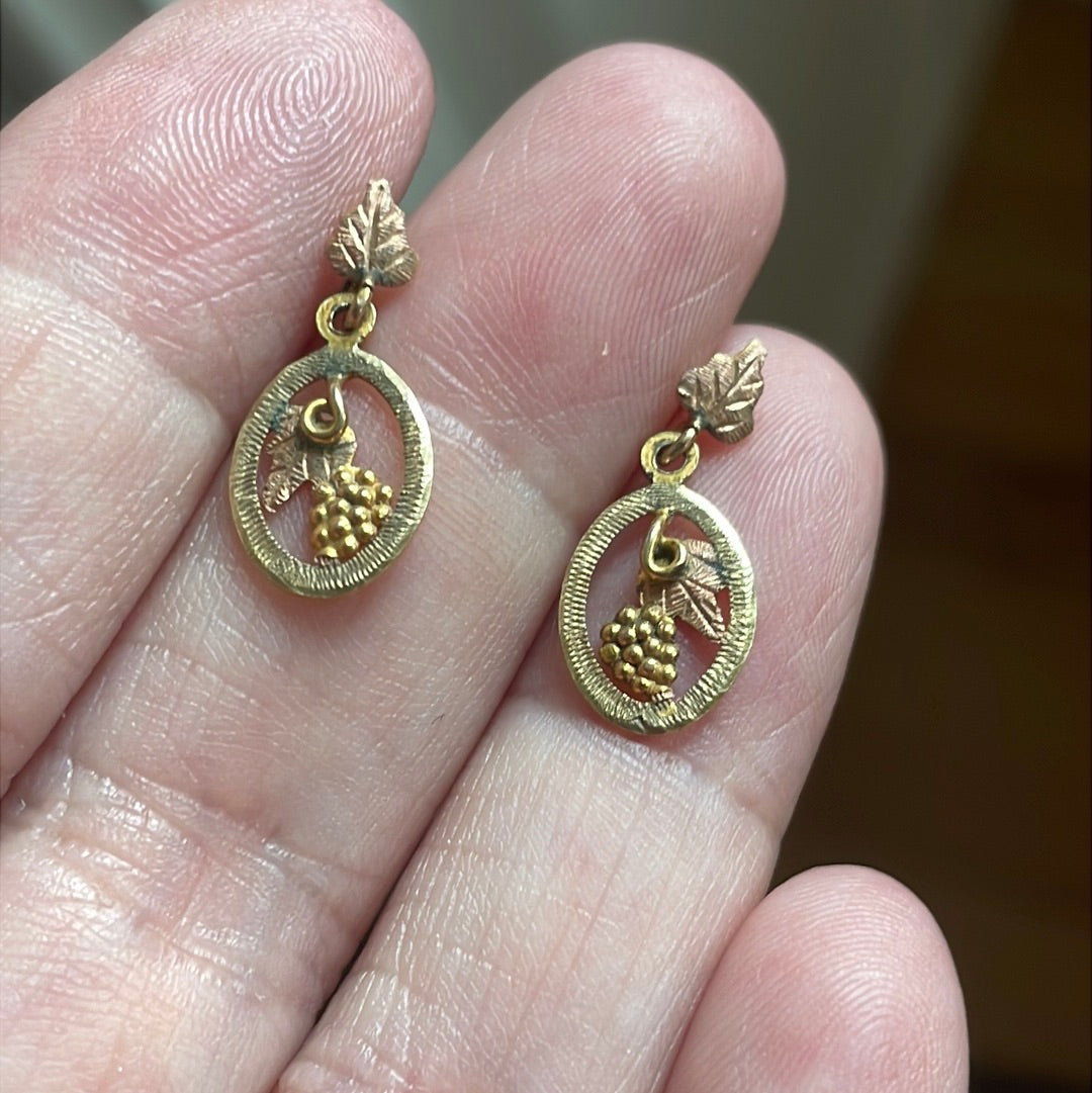 Ornate Grape Drop Earrings Rose and Yellow Gold Black Hills
