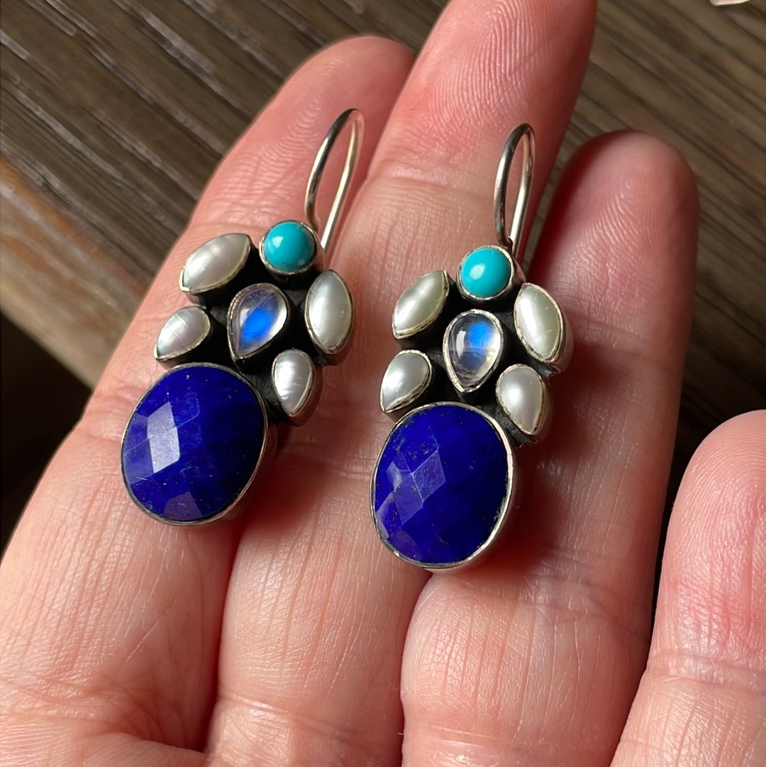 Hand Stamped Lapis Earrings Sterling shops Silver