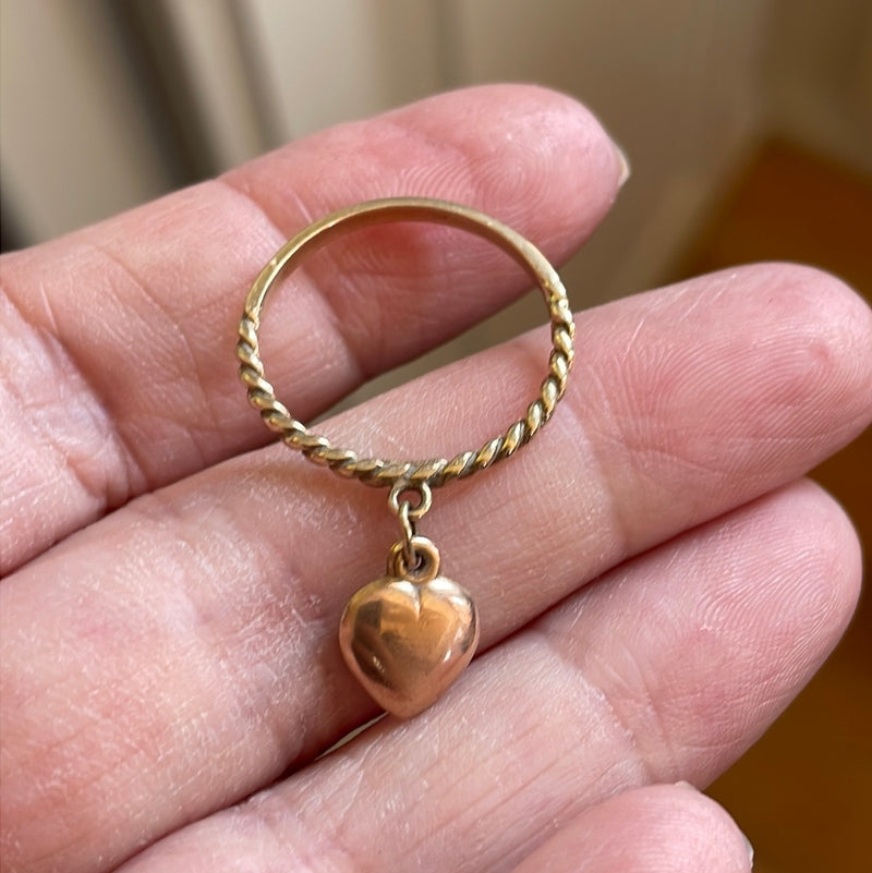 Rose Gold Heart Drop Ring - 10k Gold - Vintage