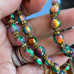 Opal Glass Foil Beaded Necklace & Earrings Set - Demi Parure - Antique