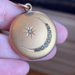 Moon Star Locket - Gold Filled - Antique