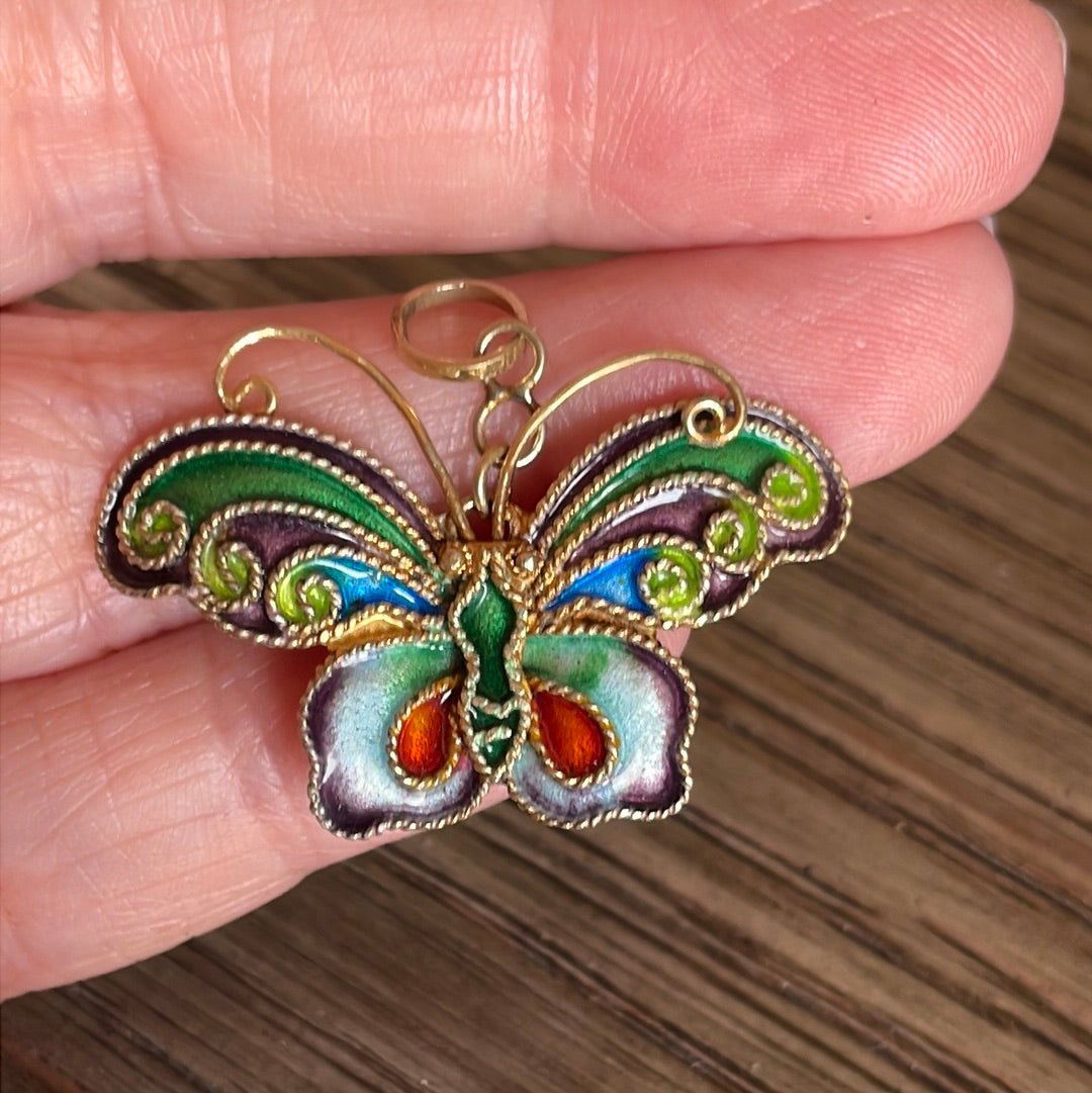 Enamel Butterfly Pendant - Vermeil - Sterling Silver - Vintage – Vintage  Paris Jewelry