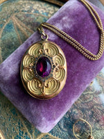 Antique Purple Paste Locket Necklace - Art Nouveau Locket - Paste Locket - Rhinestone Locket - Gold Filled Locket - Wedding Locket