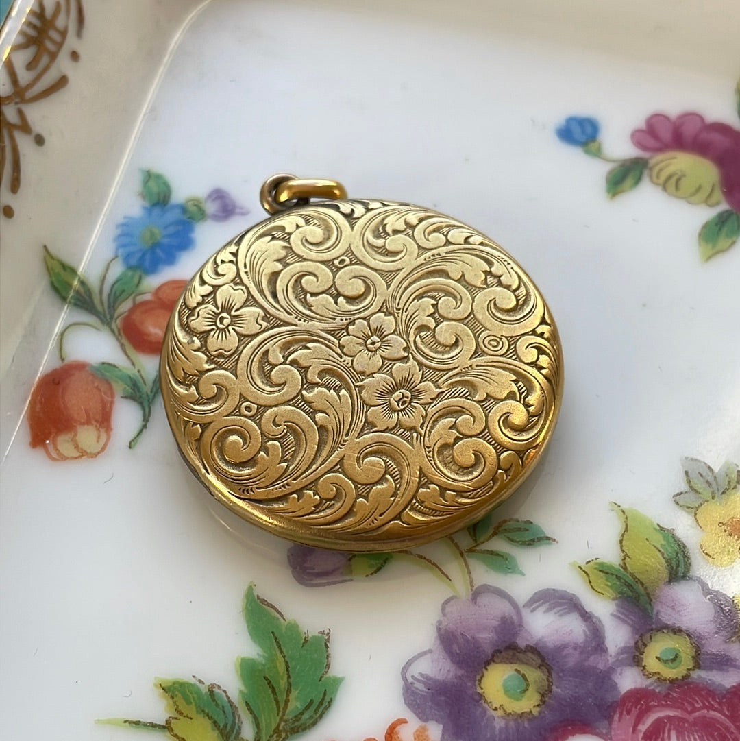 Engraved Flower Locket - Gold Filled - Vintage- Antique Locket