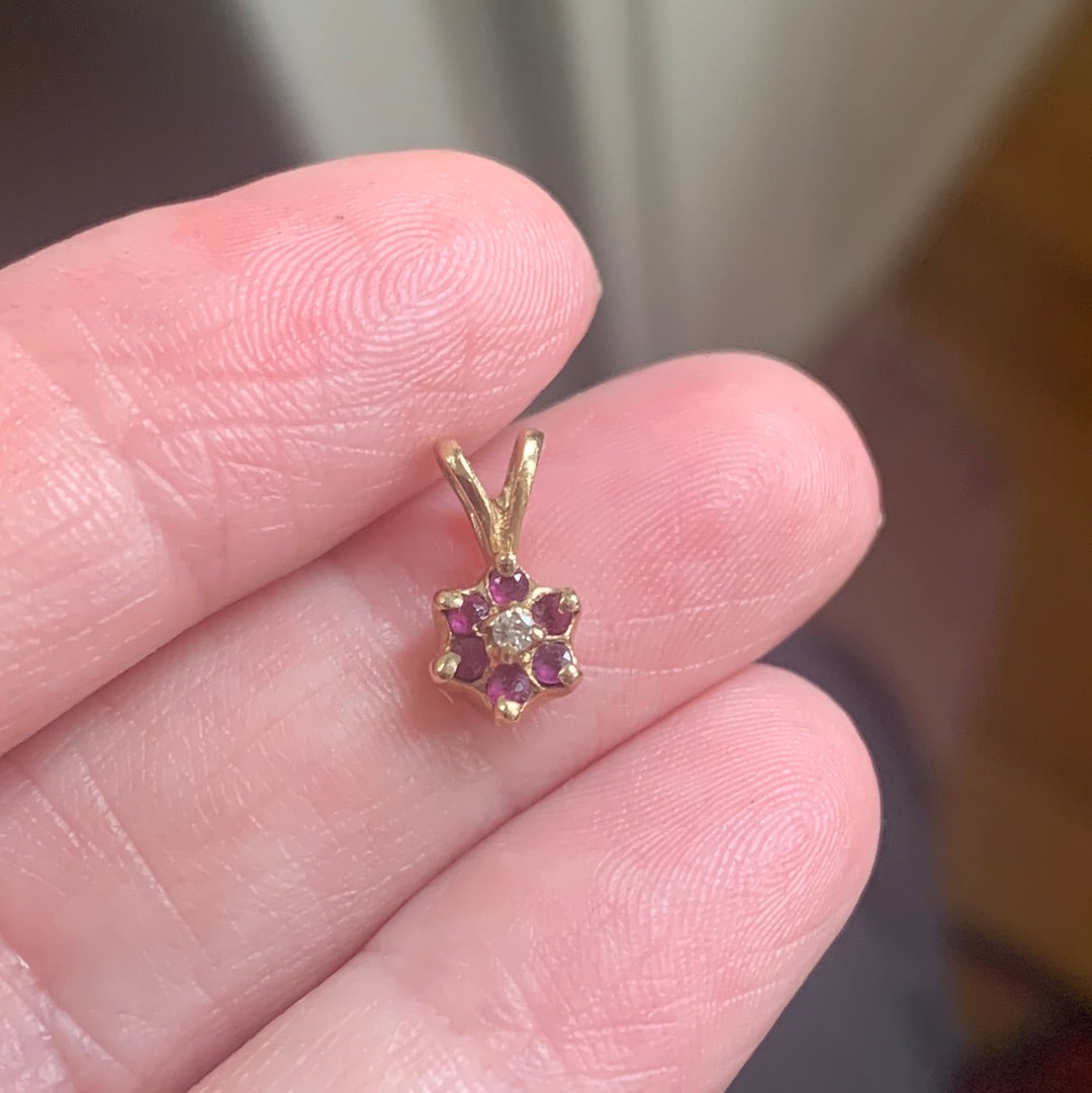 14K Gold Diamond Flower Pendant, 14k Gold Diamond Flower Necklace