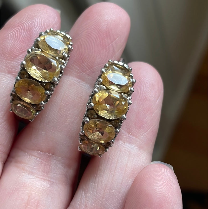 Citrine Hoop Earrings - Sterling Silver - Vintage