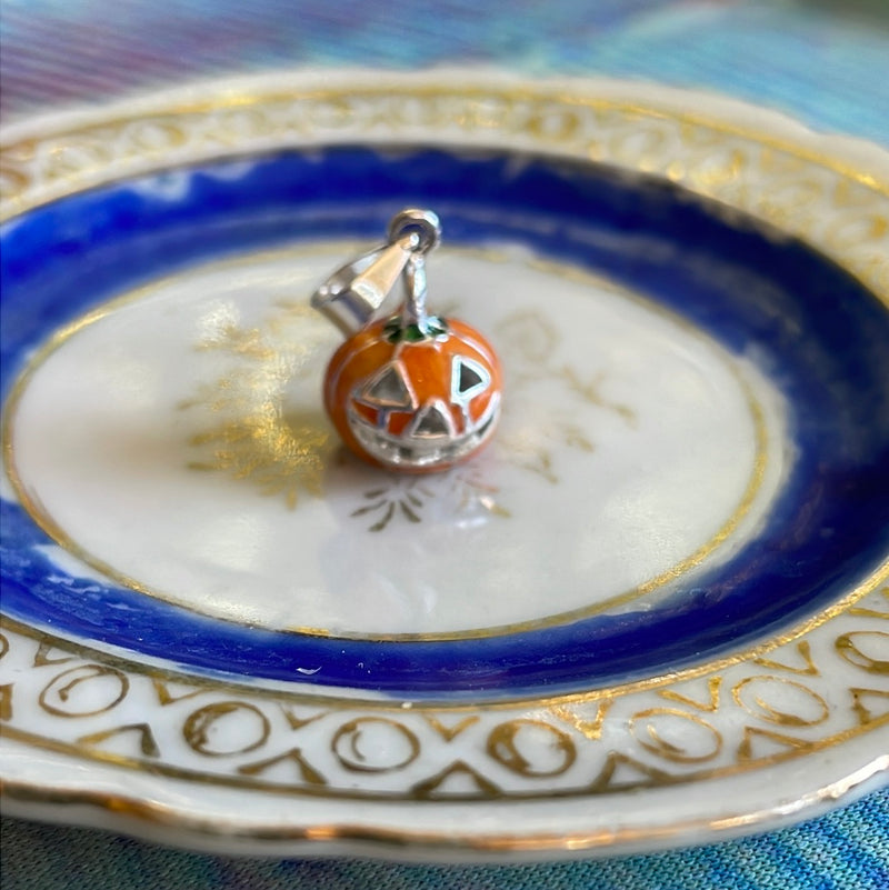 Enamel Pumpkin Pendant - Sterling Silver - Vintage