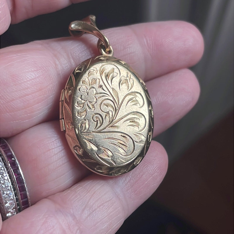 Engraved Flower Locket - Gold Filled - Vintage