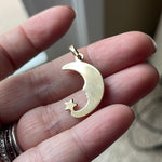 Large Moon Star Pendant - 14k Gold - Vintage