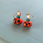 Jack-o-lantern Glass Earrings - Gold Filled - Handmade