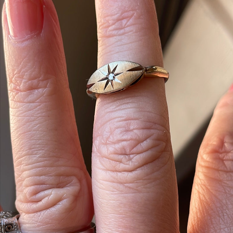 Diamond Star Signet Ring - 10k Gold - Vintage