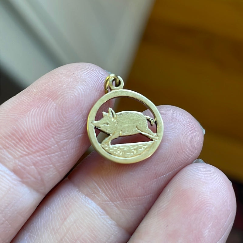 Rare Ornate Pig Charm - 14k Gold - Antique