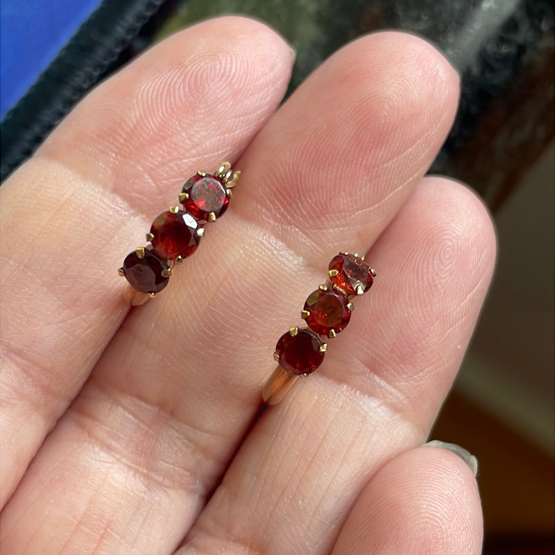 Garnet Hoop Earrings - 10k Gold - Vintage