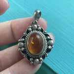 Amber Pendant - Sterling Silver - Vintage - As Is