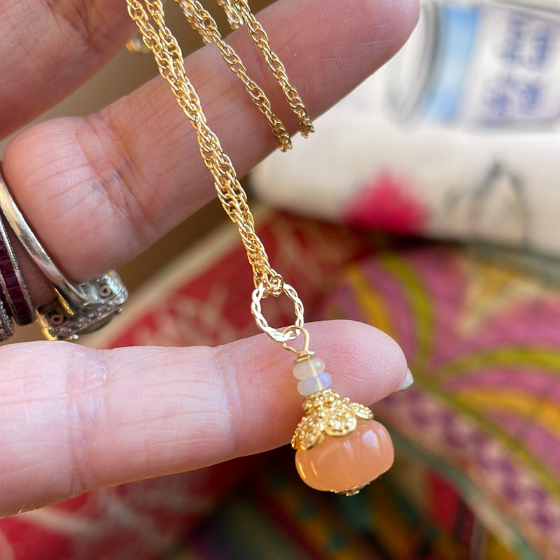 Gemstone Pumpkin Pendant - Amazonite, Citrine or Peach Moonstone - Vermeil - Gold Filled - Handmade