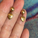 Diamond Star Cut Gypsy Heart Earrings - 14k Gold - Vintage