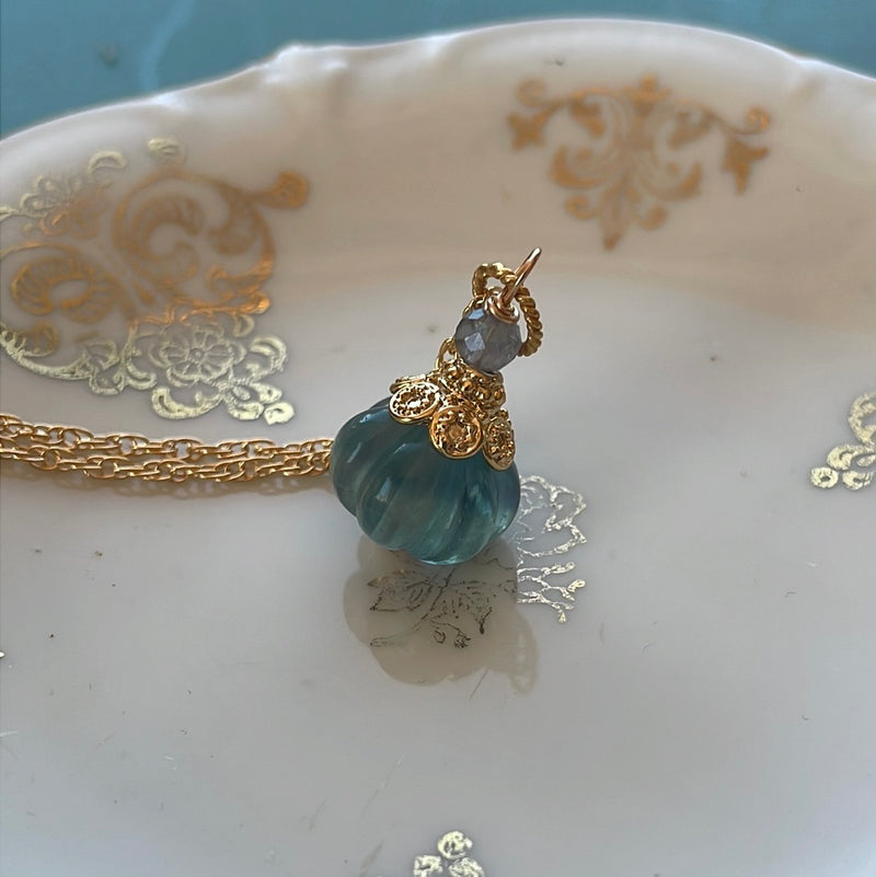 Carved Fluorite Pumpkin Necklace - Gold Filled - Handmade