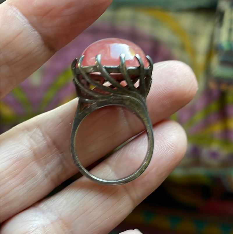Rhodochrosite Dome Ring - Sterling Silver - Vintage