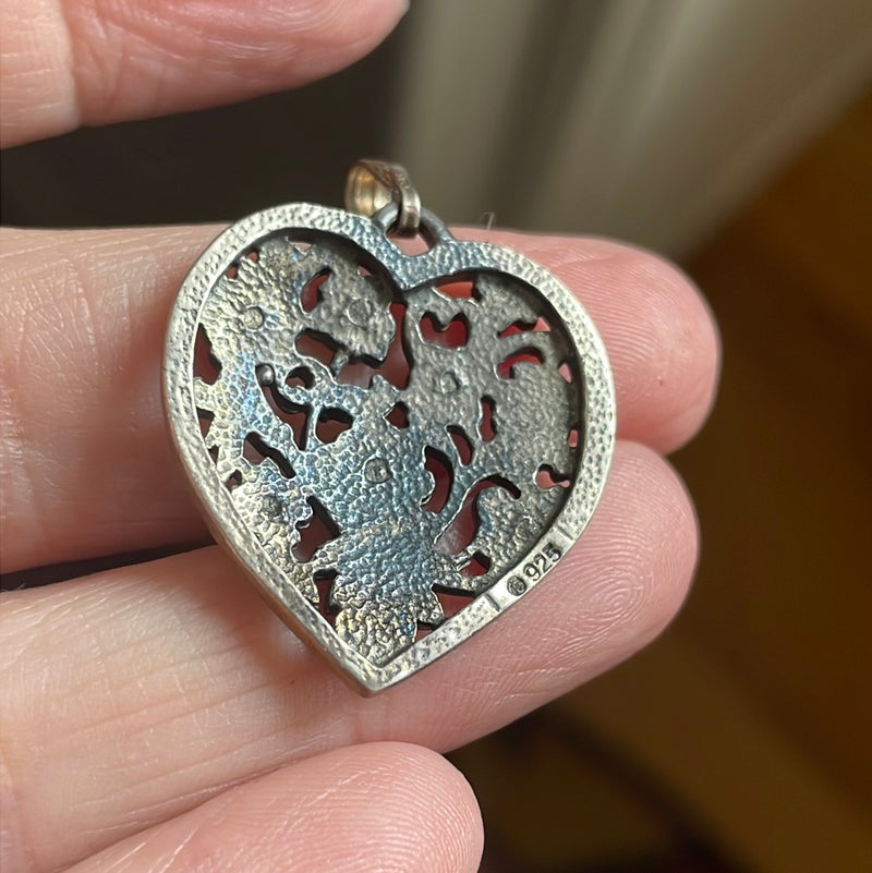 Flower Heart Pendant - Sterling Silver - Vintage