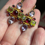 Amethyst, Garnet, Peridot Earrings - Sterling Silver - Vermeil - Vintage