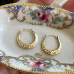 Greek Key Hoop Earrings - 14k Gold - Vintage