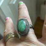 Jade Poison Ring - Carved Coral Buddha - Sterling Silver - Vintage