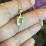 Aquamarine Necklace - Emerald Cut - Diamond - 10k Gold - Vintage