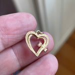 Heart Bow Pendant - Rose and Yellow Gold - 14k Gold - Vintage