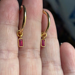 Ruby Hoop Earrings - 14k Gold Hoops - 18k Gold Drops - As Is