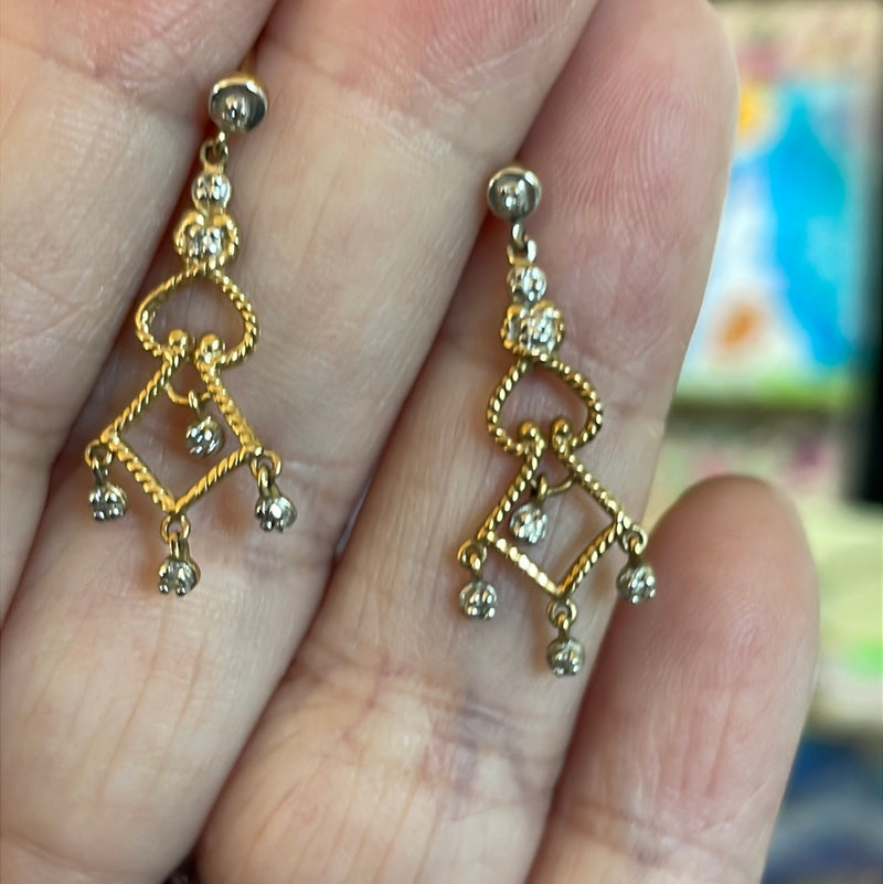 Diamond Dangle Drop Earrings - 10k Gold - Vintage