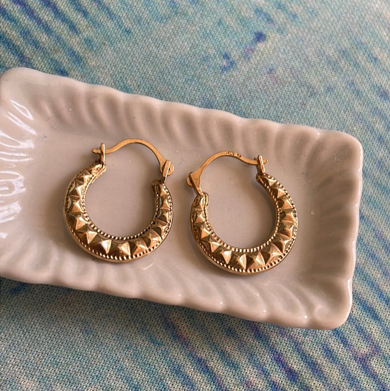 Quilted Hoop Earrings - 10k Gold - Vintage