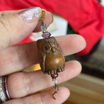 Carved Owl Pendant - Netsuke - Moonstone, Garnet, Amethyst and Fluorite - Gold Filled Moon - Sterling and Gold filled findings