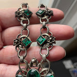 Green Glass Necklace - Silver Metal - Antique