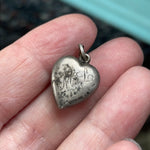 Enamel Heart Pendant - Sterling Silver - Antique