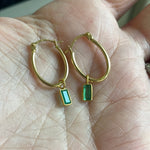 Emerald Oval Hoop Drop Earrings - 14k Gold Hoops and 18k Gold Drops - Vintage