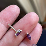 Amethyst Navette Stud Earrings - Sterling Silver - Vintage