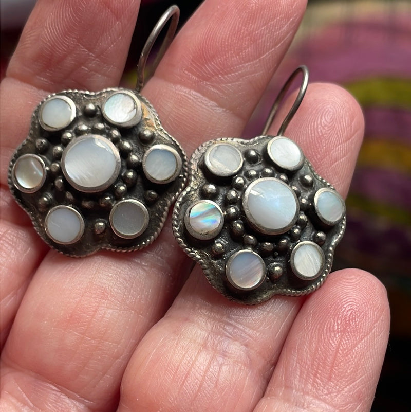 Mother of Pearl Earrings - Sterling Silver - Vintage