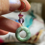Jade Ring Pendant - Amethyst and Pink Sapphire - Gold Filled - Handmade