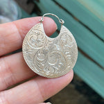 Huge Engraved Hoop Earrings - Sterling Silver - Vintage