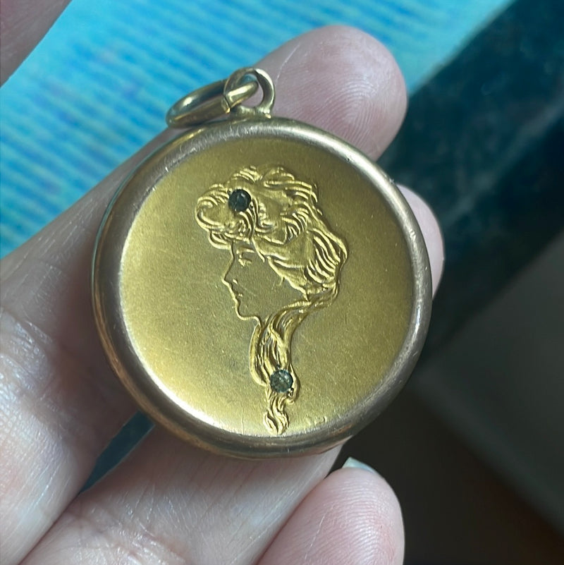 Nouveau Lady Locket - Paste - Gold Filled - Antique