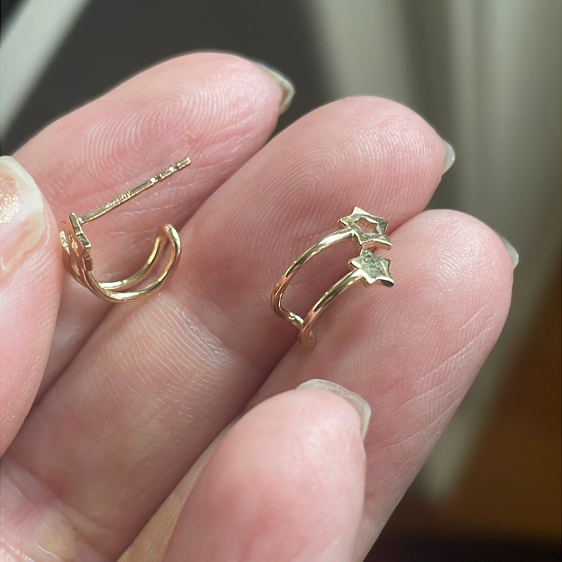 Star Hoop Earrings - 9k Gold - Vintage