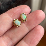 Opal Stud Earrings - Frilly Edge - 14k Gold - Vintage