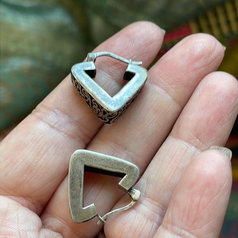 Filigree Triangle Earrings - Sterling Silver - Vintage