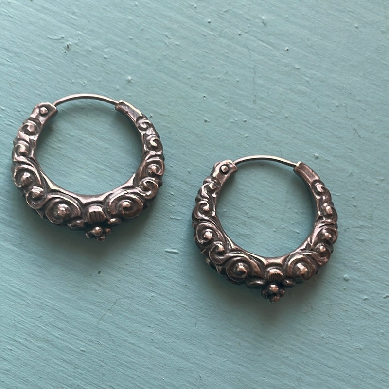 Repousse Hoop Earrings - Sterling Silver - Vintage