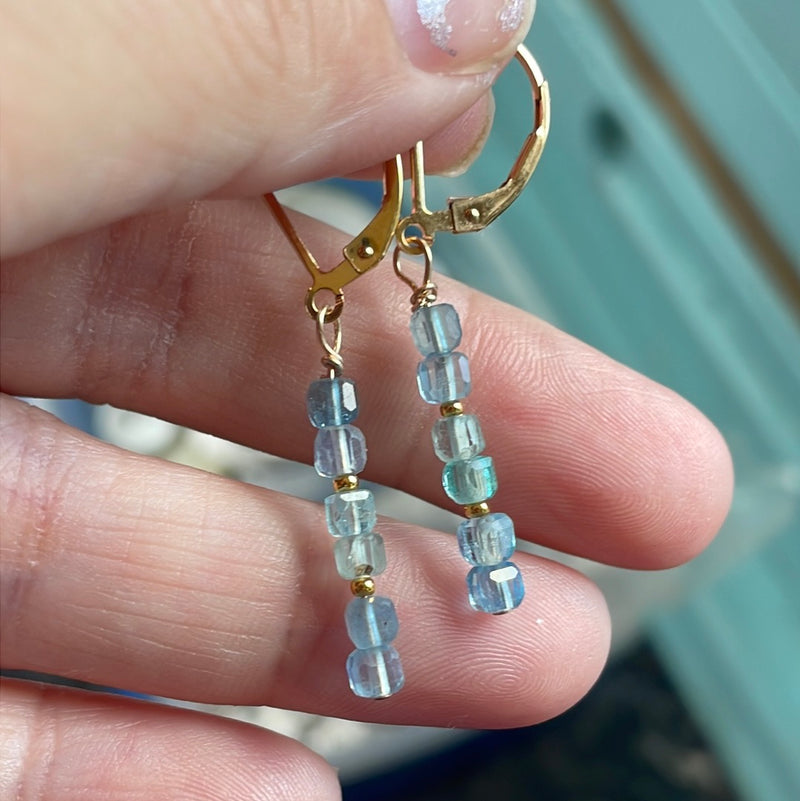 Ocean Cube Earrings - Gold Filled - Handmade