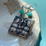 Owl Pumpkin Porcelain Earrings - Amazonite Pumpkin - Sterling Silver - Handmade